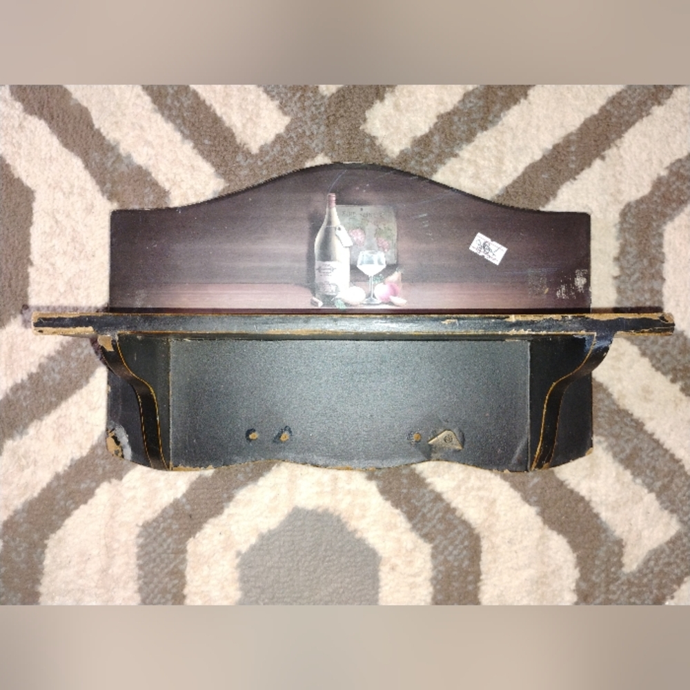 Vintage Wall Shelf with Wine Decal - Black and Brown